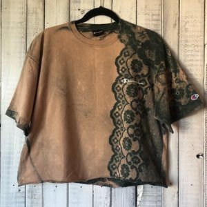 Champion Tan & Green Bleached Crop Top